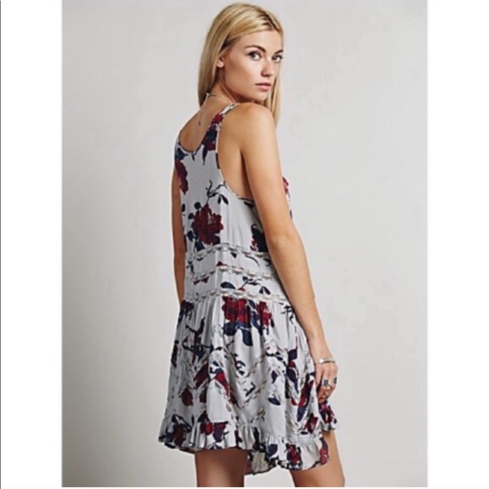 FREE PEOPLE voile TRAPEZE DRESS slip Floral tunic print women’s XS LACE romantic - Picture 6 of 13